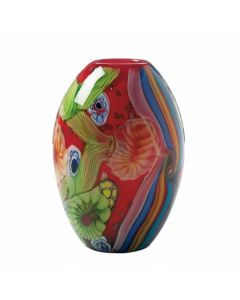 RED FLORAL FLOW GLASS VASE